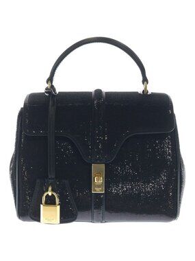 Celine Mini 16 Sesame Sequin 2-Way Shoulder Bag Black Calfskin Gold